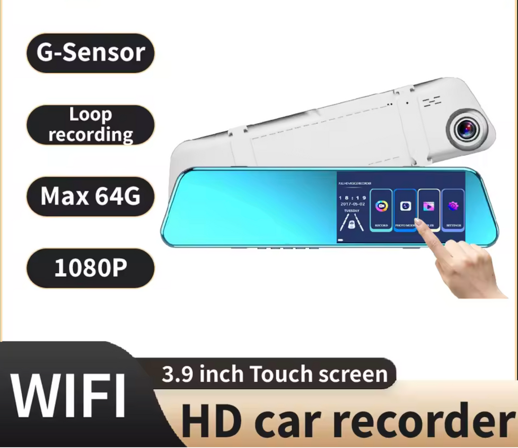 Nueva Cámara de salpicadero con espejo DVR Full HD de doble lente DVR para coche de 4,3 pulgadas con cámara trasera 1080P caja negra para coche DVR