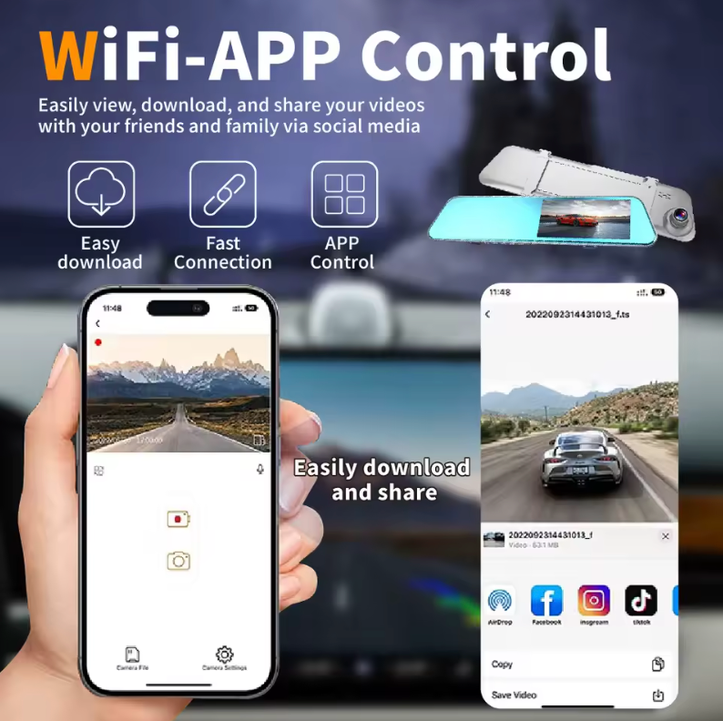 Nueva Cámara de salpicadero con espejo DVR Full HD de doble lente DVR para coche de 4,3 pulgadas con cámara trasera 1080P caja negra para coche DVR