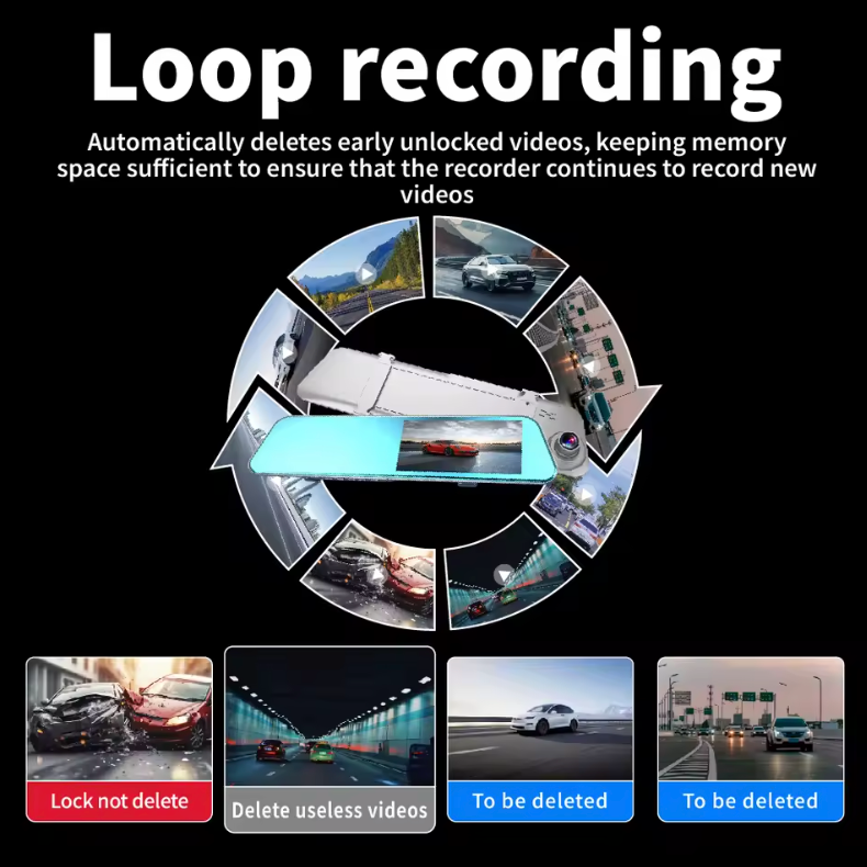 Nueva Cámara de salpicadero con espejo DVR Full HD de doble lente DVR para coche de 4,3 pulgadas con cámara trasera 1080P caja negra para coche DVR