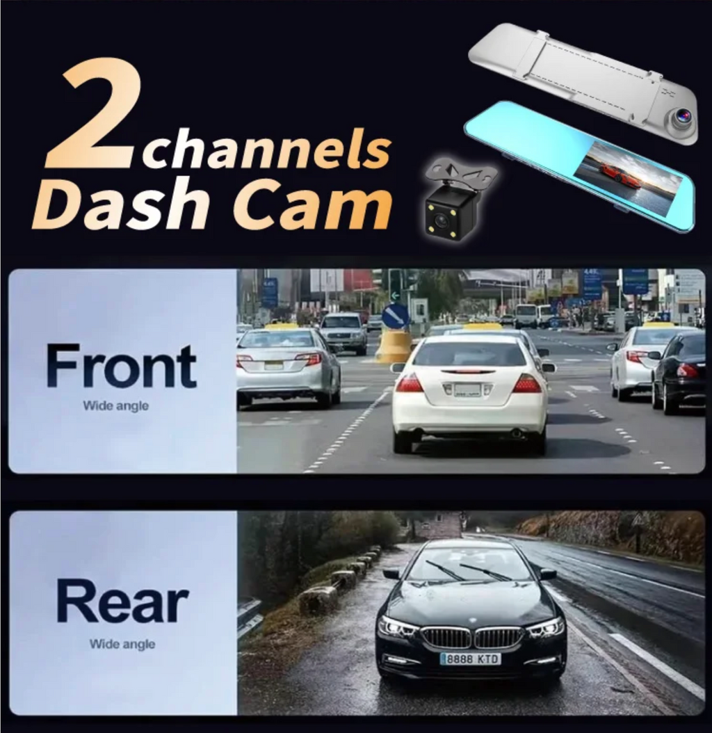 Nueva Cámara de salpicadero con espejo DVR Full HD de doble lente DVR para coche de 4,3 pulgadas con cámara trasera 1080P caja negra para coche DVR