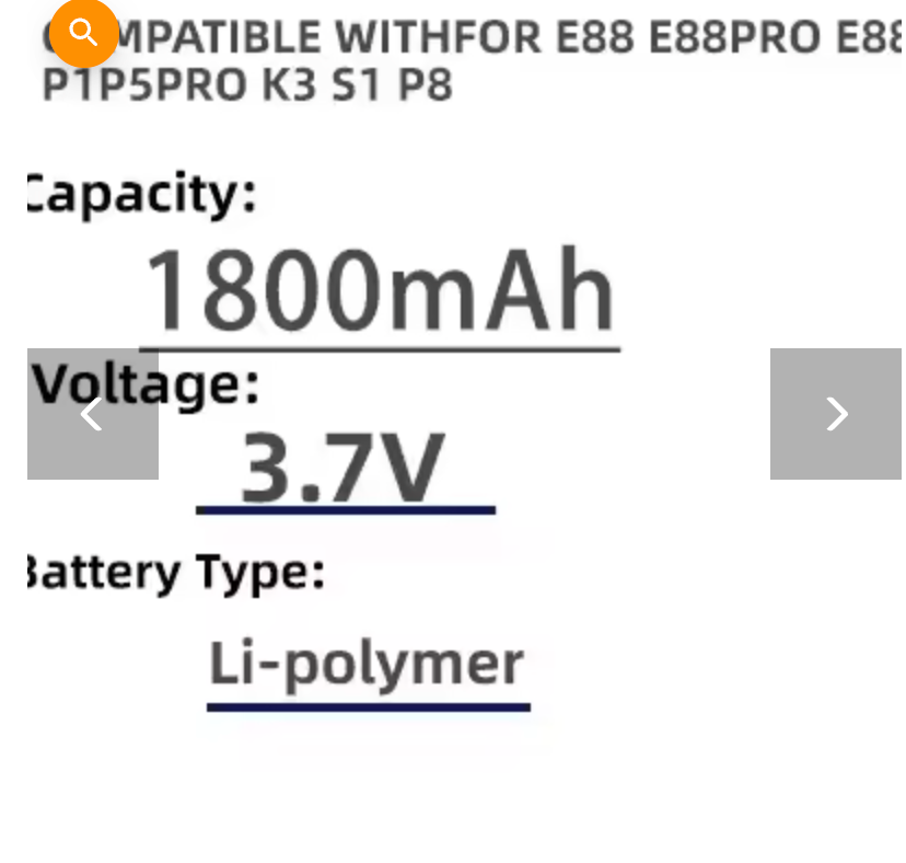 Baterías Extra para Dron estilo (DJI) , 1 unidad E88 batería 3,7 V 1800mah Original E88 Drone batería para RC Drone E88PRO E99 P1 K3 P10 A13 S98 E525 RC piezas de cuadricóptero   5.0   4 valoraciones   ౹   4 vendido(s)
