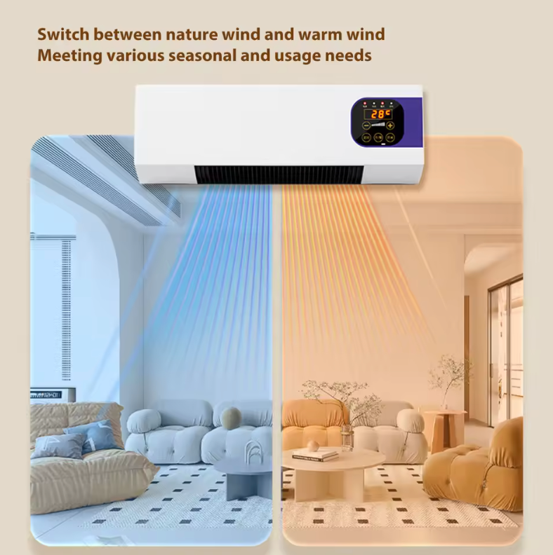 Máquina de calefacción montada en la pared, calentador eléctrico de seguridad, ahorro de espacio, viento cálido natural con Control remoto para dormitorio