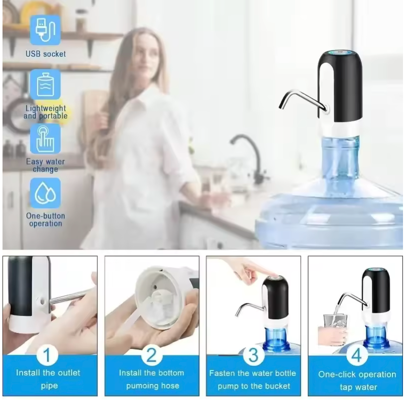 Dispensador de Agua Eléctrico USB-C Bomba Recargable 1200mAh con 2 Adaptadores para Garrafas y Botellas de 3,5 a 18,9L Ideal para Hogar, Oficina y Camping