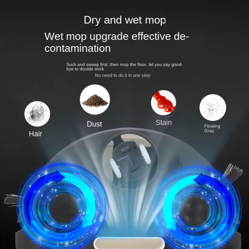 Combo de aspiradora y fregona robótica, recargable por USB, barredora de limpieza silenciosa, succión de 1000Pa para el hogar, lavado de suelos, alfombras, pelo de mascotas