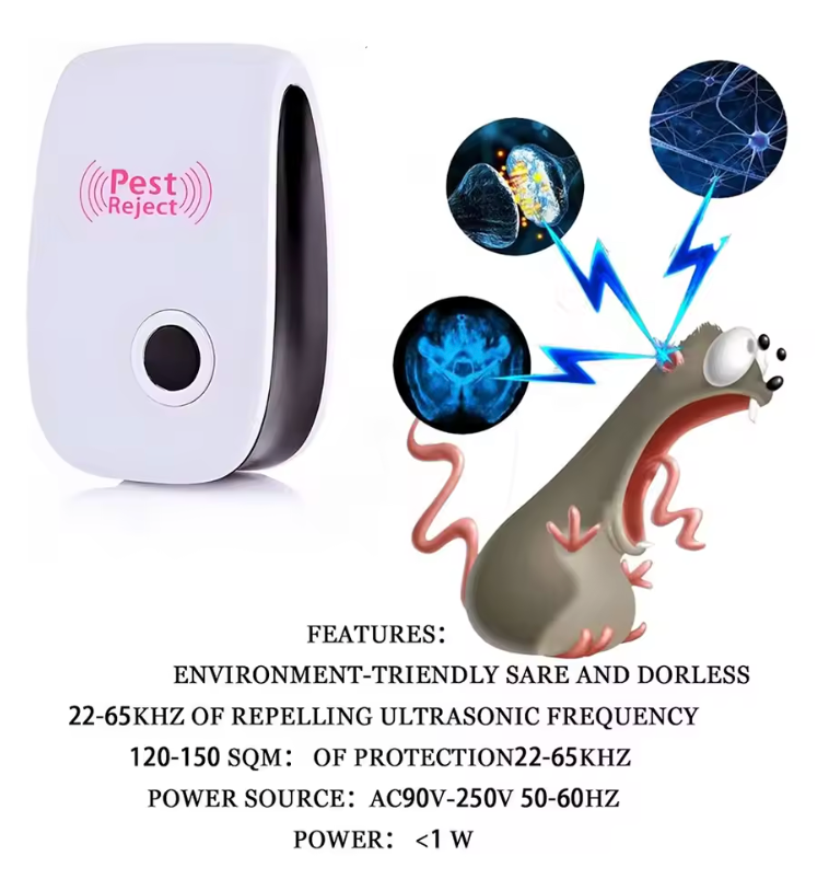 Repelente de plagas ultrasónico, repelente de plagas enchufable, disuasorio de plagas y insectos de largo alcance, multifunción para el hogar, la Oficina y el Hotel