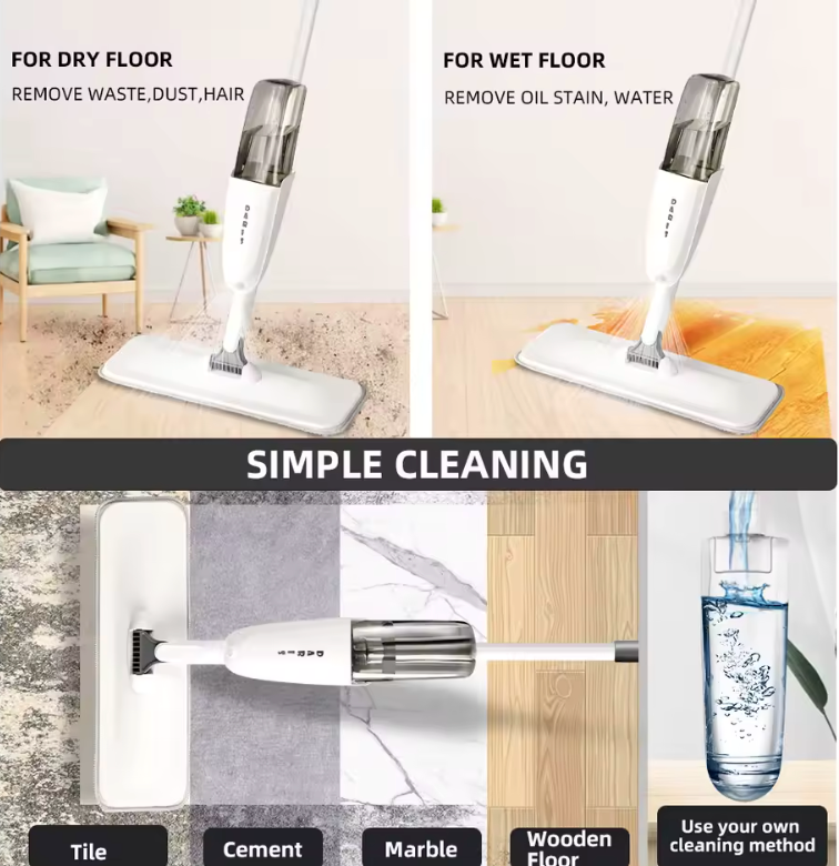 Mopa con pulverizador para limpieza del hogar, fregona rotativa 360, paño de microfibra reutilizable fregona con pulverizador